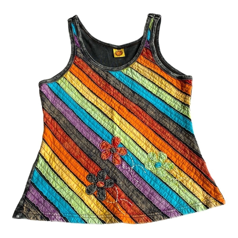 Karma Circle Rainbow Tie Dye Patchwork Tank Top F… - image 3